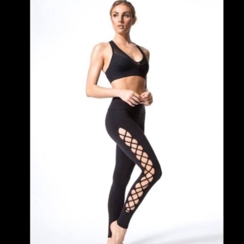 | Alo Lace Up Mesh Side High Rise Leggings